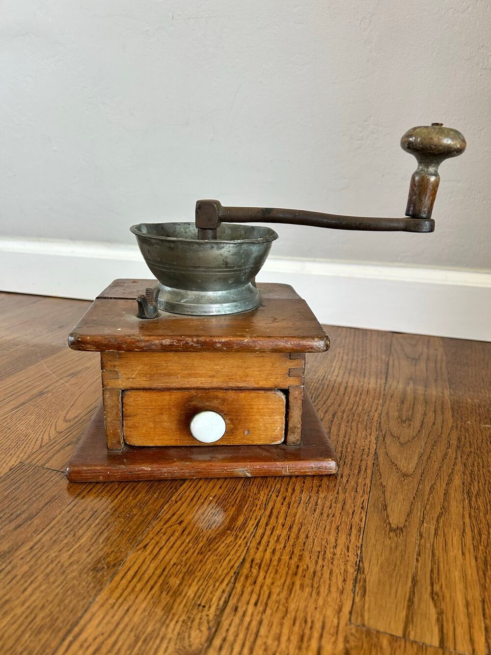 Antique Wood Dovetailed Box Coffee Grinder Mill